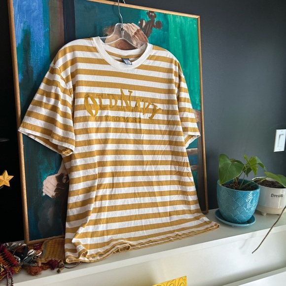 Old Navy Yellow and White Striped Embroidered Top XL - Picture 4 of 16